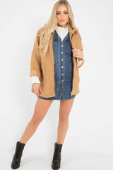 Camel Hooded Zip Front Borg Coat - Loryn-Coats