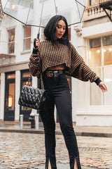 Camel Hounds Tooth Cropped Batwing Jumper - Lizy-Crop Jumper