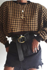 Camel Hounds Tooth Cropped Batwing Jumper - Lizy-Crop Jumper