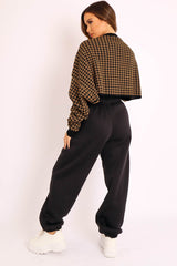 Camel Hounds Tooth Cropped Batwing Jumper - Lizy-Crop Jumper