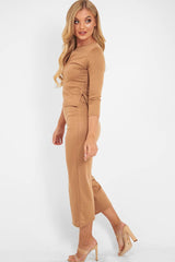 Camel Keyhole Top Culotte Co-Ord - Raelinn-Co-ords