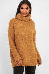 Camel Knitted Borg Oversized Roll Neck Jumper - Ebbie-Jumper