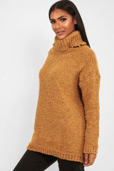 Camel Knitted Borg Oversized Roll Neck Jumper - Ebbie-Jumper