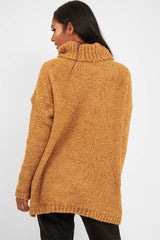 Camel Knitted Borg Oversized Roll Neck Jumper - Ebbie-Jumper