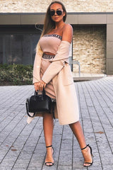 Camel Knitted Greek Trim Bandeau Skirt Co-Ord - Caeli-Co-ords