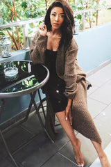 Camel Knitted Longline Cardigan - Jadamarie-Knitwear