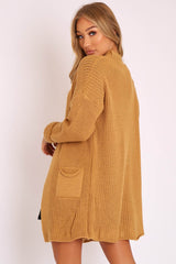 Camel Knitted Oversized Pocket Detail Cardigan - Anna-Cardigans