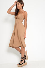 Camel Knot Front Button Dress - Kadia-Dresses