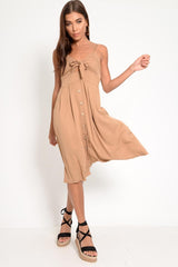 Camel Knot Front Button Dress - Kadia-Dresses