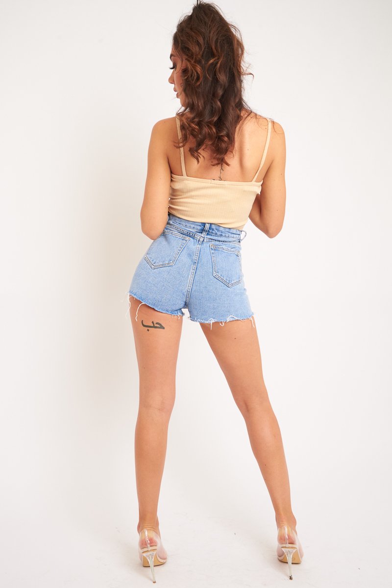 Camel Lace Up Ribbed Crop top - Prisha-Crop Tops