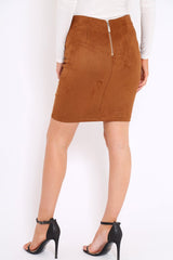 Camel Lace Up Suedette Skirt - Jenna-Skirts