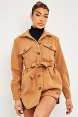 Camel Long Belted Shacket - Maryah-Shacket