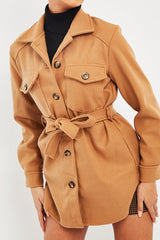 Camel Long Belted Shacket - Maryah-Shacket