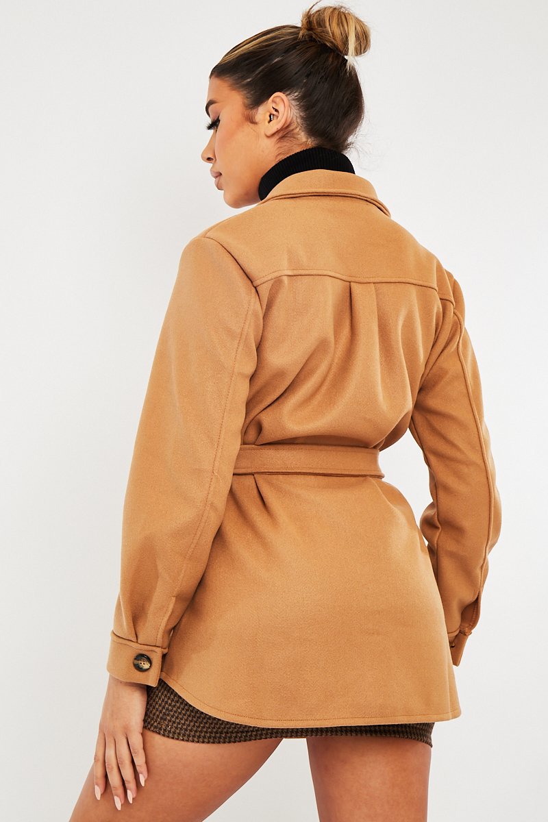 Camel Long Belted Shacket - Maryah-Shacket