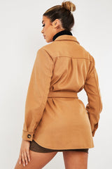 Camel Long Belted Shacket - Maryah-Shacket