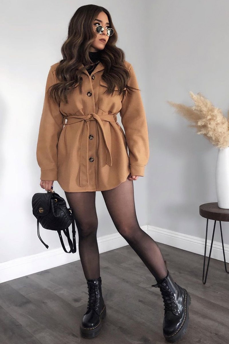 Camel Long Belted Shacket - Maryah-Shacket