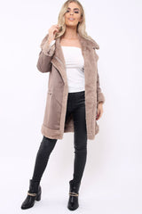 Camel Long Faux Shearling Coat - Chai-Coats