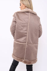 Camel Long Faux Shearling Coat - Chai-Coats