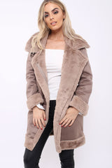 Camel Long Faux Shearling Coat - Chai-Coats