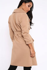 Camel Long Length Waterfall Belted Coat - Cindy-Coats