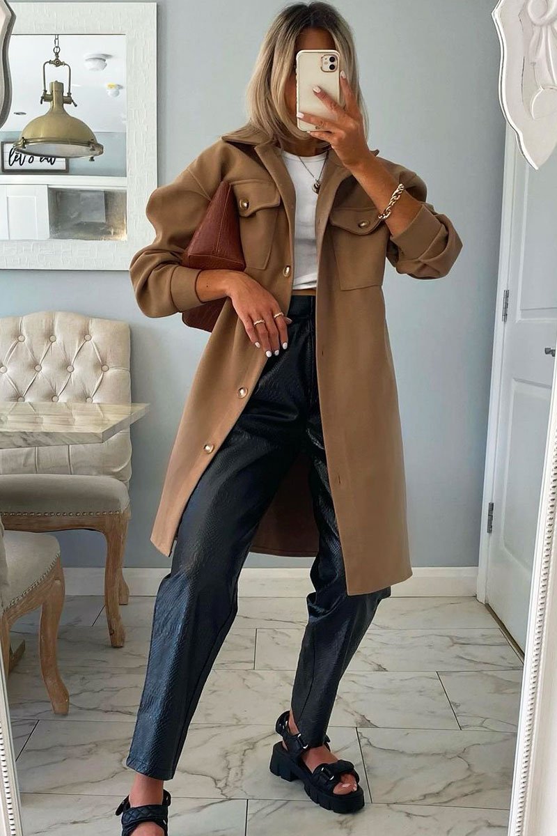 Camel Longline Oversized Shacket - Sasha-Shacket