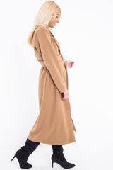Camel Longline Tailored Belted Coat - Joelle-Coats