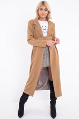 Camel Longline Tailored Belted Coat - Joelle-Coats
