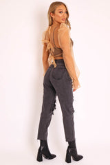 Camel Mesh High Neck Open Back Blouse - Anthea-Blouse