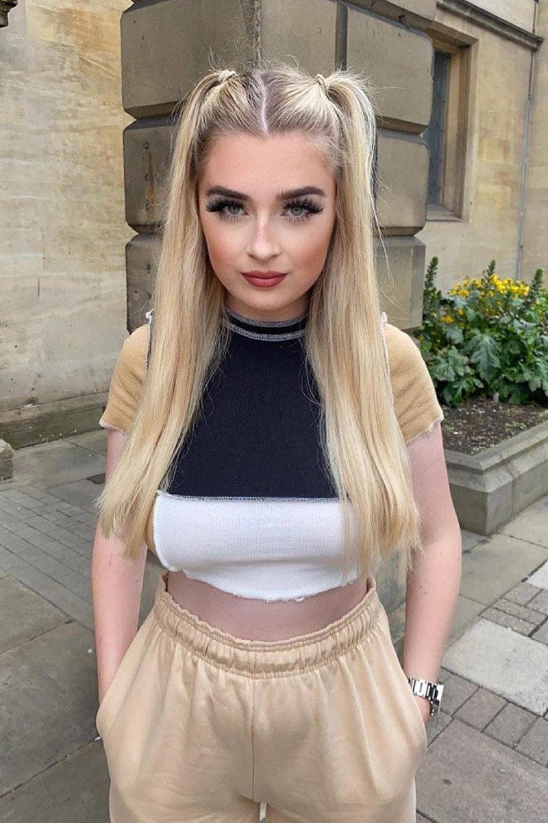 Camel Multi Contrast Stitch Panel Crop Top - Desire-Crop Tops