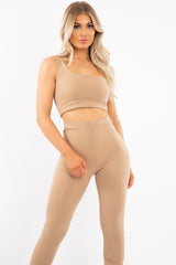 Camel One Shoulder Crop Top and Leggings Co-Ord - Marrie-Co-ords