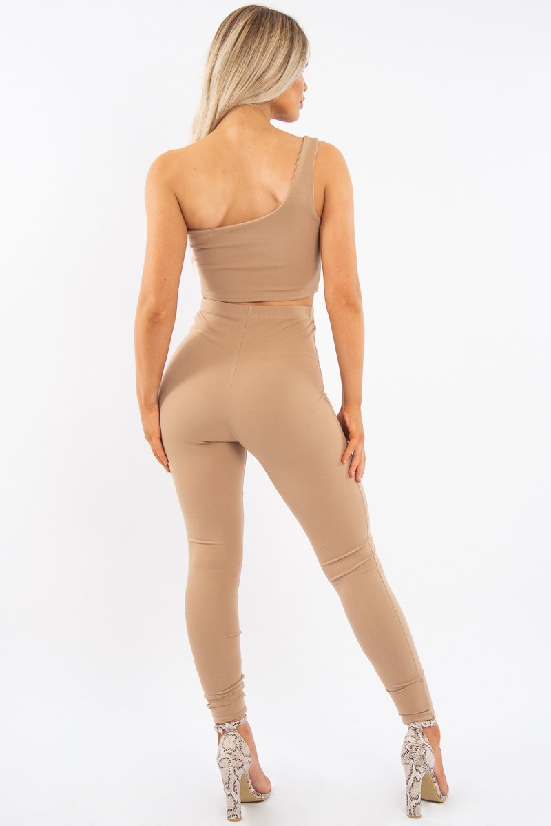 Camel One Shoulder Crop Top and Leggings Co-Ord - Marrie-Co-ords