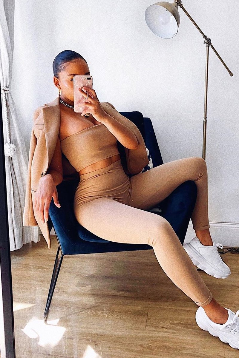 Camel One Shoulder Crop Top and Leggings Co-Ord - Marrie-Co-ords