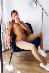 Camel One Shoulder Crop Top and Leggings Co-Ord - Marrie-Co-ords