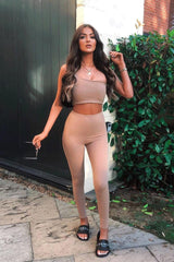 Camel One Shoulder Crop Top and Leggings Co-Ord - Marrie-Co-ords