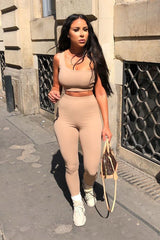 Camel One Shoulder Crop Top and Leggings Co-Ord - Marrie-Co-ords