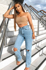 Camel One Shouldered Crop Top - Kamri-Crop Tops