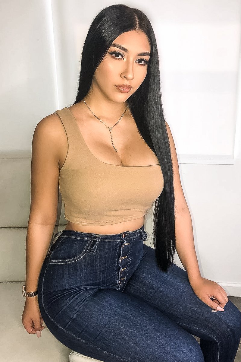 Camel One Shouldered Crop Top - Kamri-Crop Tops