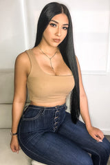 Camel One Shouldered Crop Top - Kamri-Crop Tops