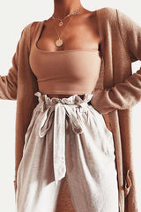 Camel One Shouldered Crop Top - Kamri-Crop Tops