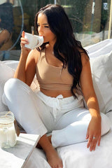 Camel One Shouldered Crop Top - Kamri-Crop Tops