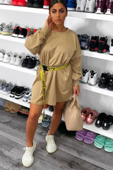 Camel Oversized Jumper Dress - Oaklee-Dresses