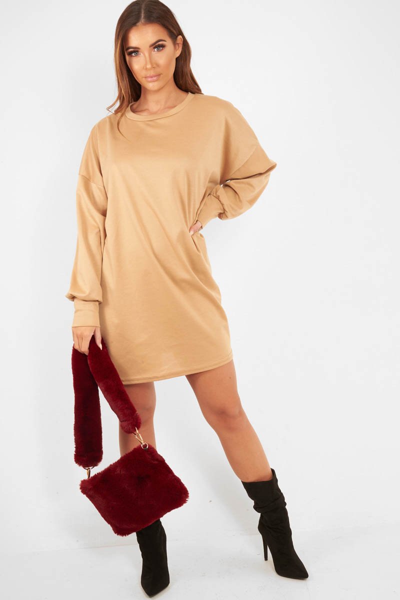 Camel Oversized Jumper Dress - Oaklee-Dresses