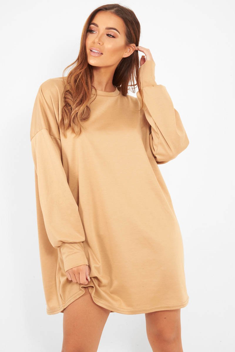 Camel Oversized Jumper Dress - Oaklee-Dresses