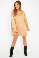 Camel Oversized Jumper Dress - Oaklee-Dresses