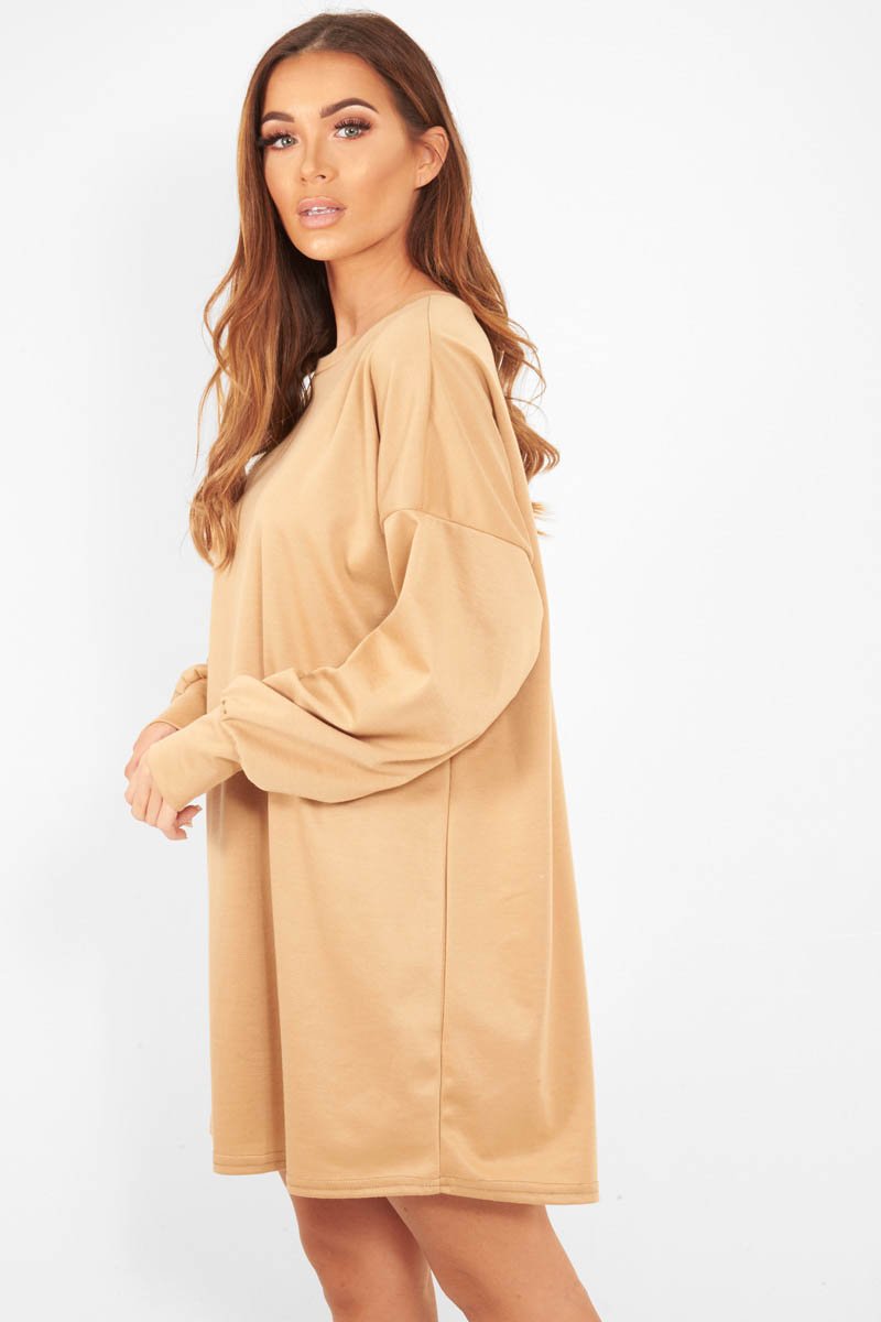 Camel Oversized Jumper Dress - Oaklee-Dresses