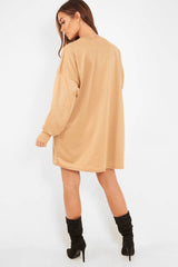 Camel Oversized Jumper Dress - Oaklee-Dresses
