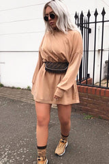 Camel Oversized Jumper Dress - Oaklee-Dresses