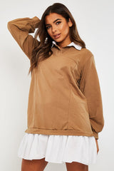 Camel Oversized Jumper Shirt Dress - Islah-Dresses