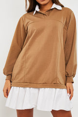Camel Oversized Jumper Shirt Dress - Islah-Dresses