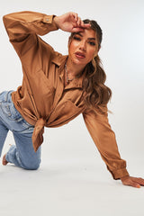 Camel Oversized Satin Shirt - Carine-Shirts